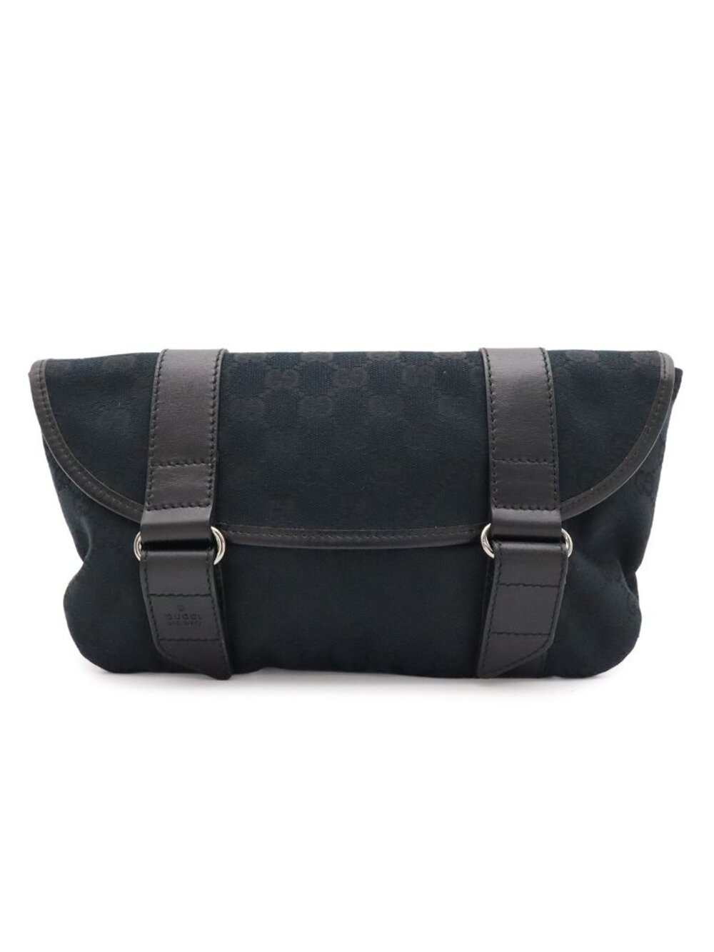 Gucci GG Canvas Belt Bag Waist Pouch Leather Black Silver